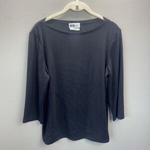 I.N. Studio Petite Black Boat Neck 3/4 Sleeve Top Size PL